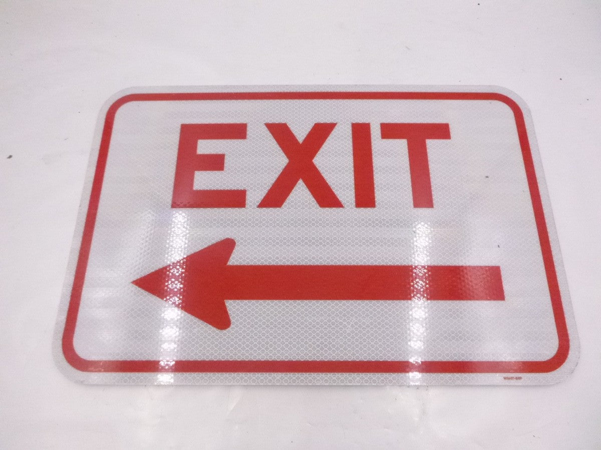 12" x 18" Signmission Exit w/ Left Arrow Sign White/Red