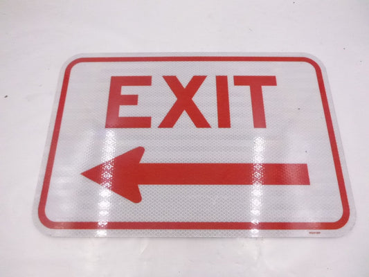 12" x 18" Signmission Exit w/ Left Arrow Sign White/Red