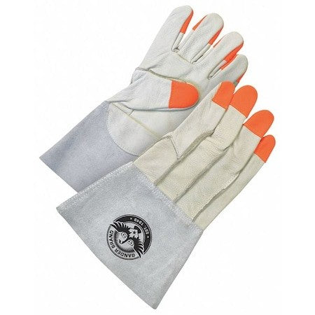 Bdg 60-1-1275-Xl Leather Gloves, Gauntlet Cuff, Wing Thumb, Orange/Gray/Tan,