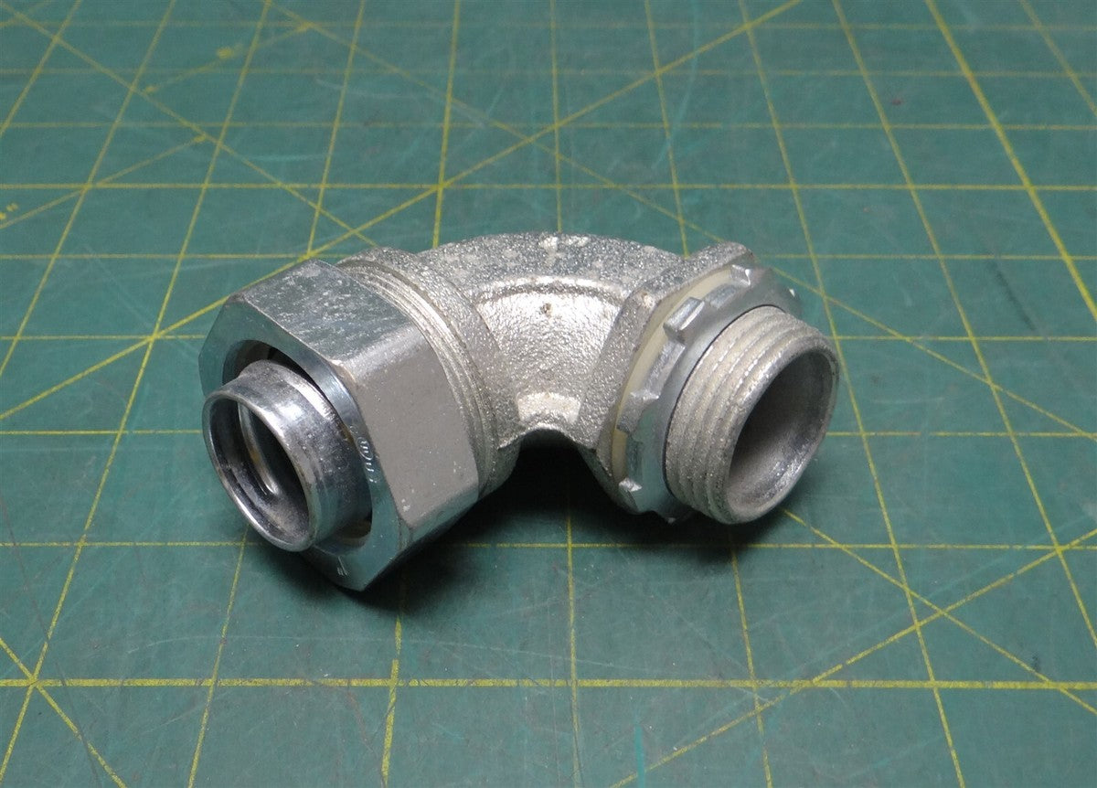 1" Liquid Tight Malleable Iron 90° Elbow Connector 3"L x 3.5"H x 1.75"W w/ Nut