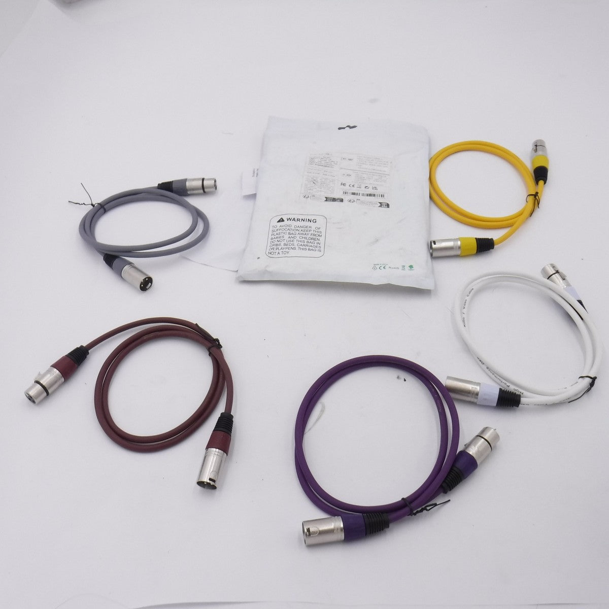 5 Pack 3' XLR Cable A Multi Color 3-Pin Male to XLR Female