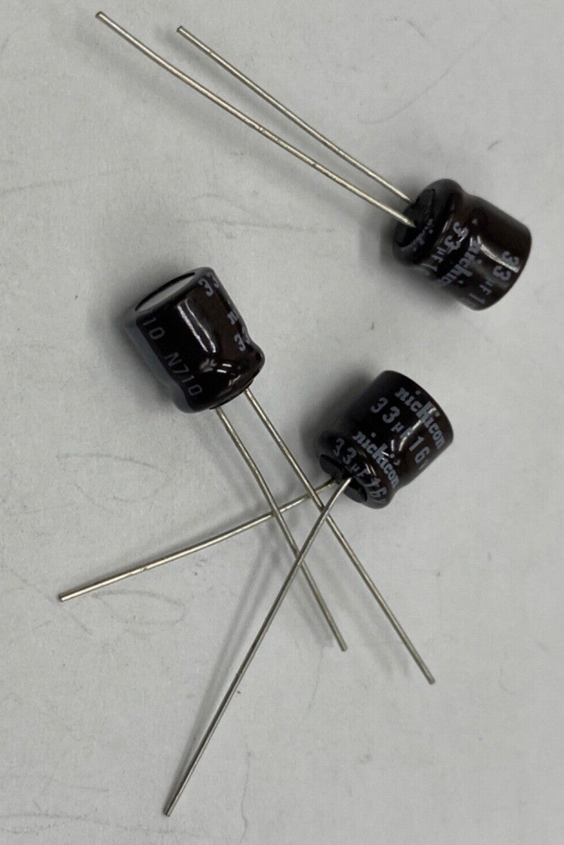 Pack of 3, Nichicon PW series UPW1C330MDD6 electrolytic capacitor 33uf/16V