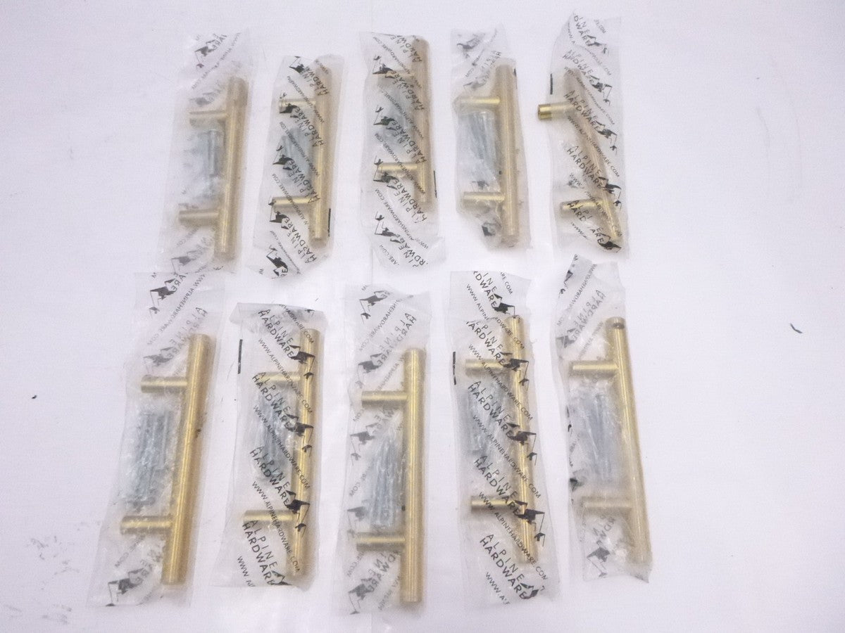 10 Pack Alpine Hardware Solid Stainless Steel Handle Pulls Gold Fine Brushed