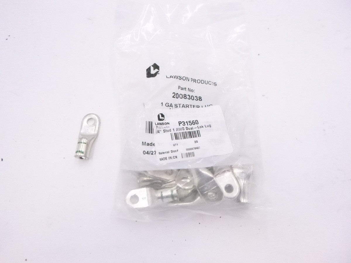 20 Pack Lawson 1 AWG 1/4" Stud Dual Lok Lug P31560