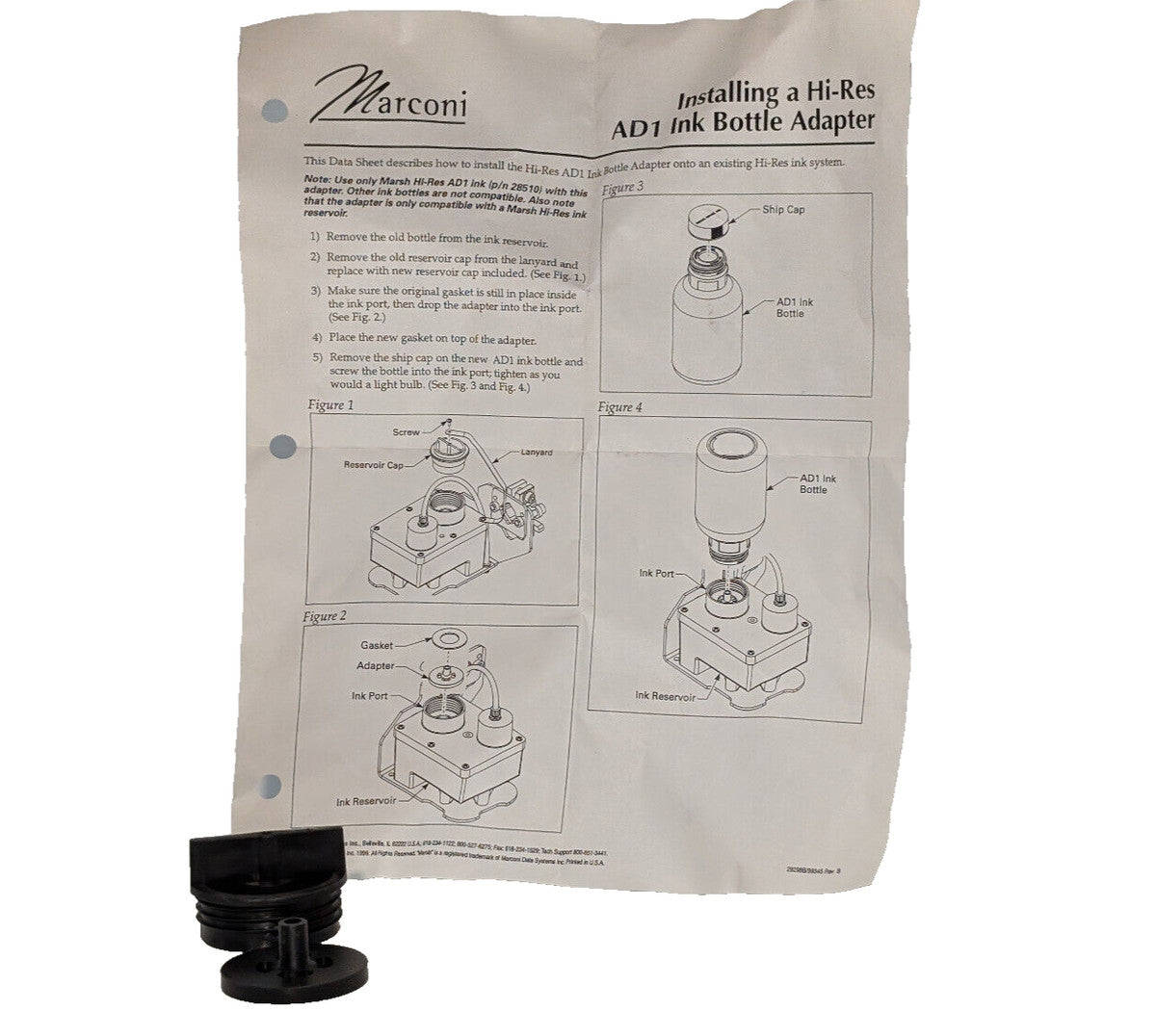 Marconi RP29240 Marsh Hi-Res AD1 Ink Bottle Adapter Kit, Made in USA