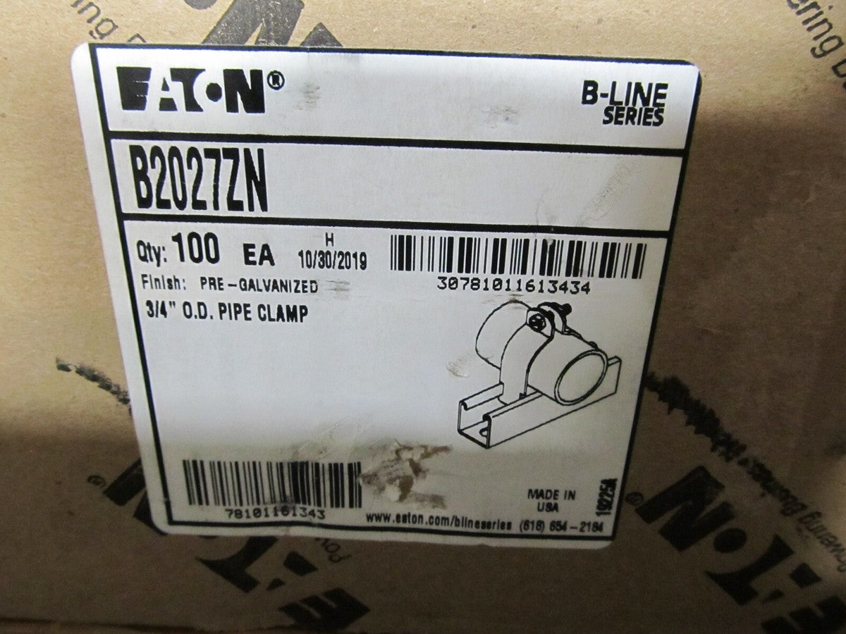 *NEW* - "BOX OF 100" EATON B-Line B2027ZN, 3/4", Steel, Conduit Clamps