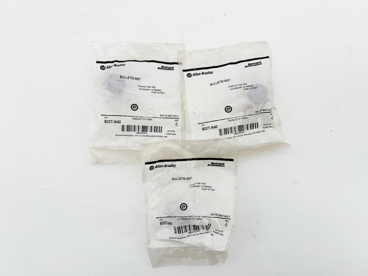 New Lot of 3 Allen Bradley 800T-N40 Colour Cap 30MM Red 800T Ser.C