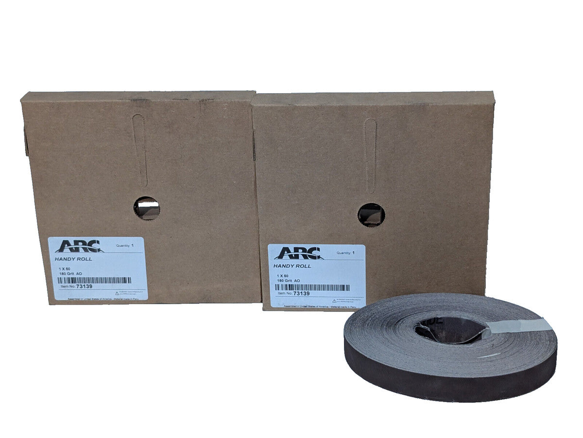 Lot of 2: Arc Abrasives 73139 Handy Roll 1" x 50 Yards, 180 Grit AO, Made in USA