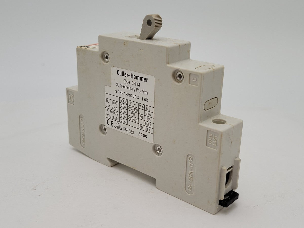 Cutler-Hammer SPHM1RM0003 DIN Rail Circuit Breaker 3A 277/480V 1P 1PH Type SPHM
