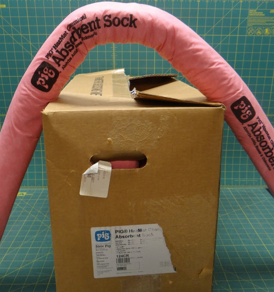 (Box of 12) PIG HazMat Chemical Absorbent Sock 124CPR 3in Dia 46in L 100oz/Sock