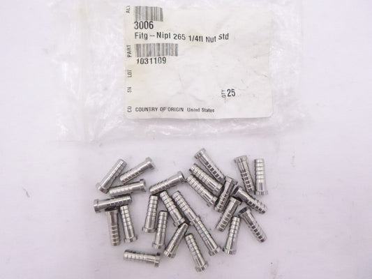 25 Pack 1/4" Stainless Steel Flared Barbed Nipple Fittings 1031109