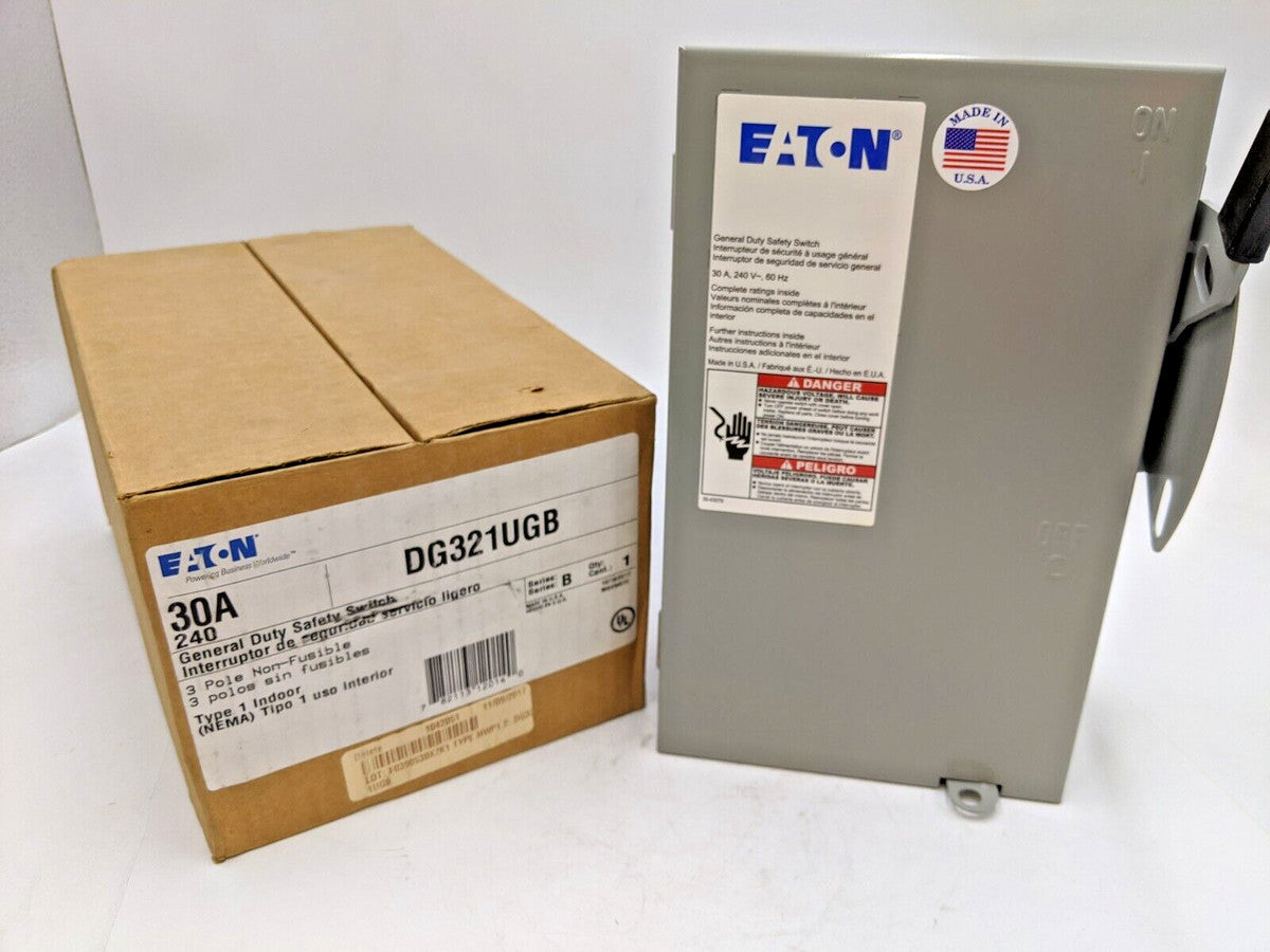 Eaton DG321UGB General Duty Non-Fusible Safety Switch NEMA 1 30A 240V 3P 50/60Hz