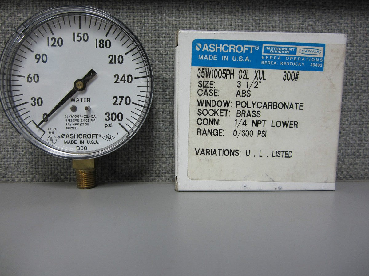 Ashcroft Pressure Gauge 35W1005PH 02L XUL NEW 3 1/2"