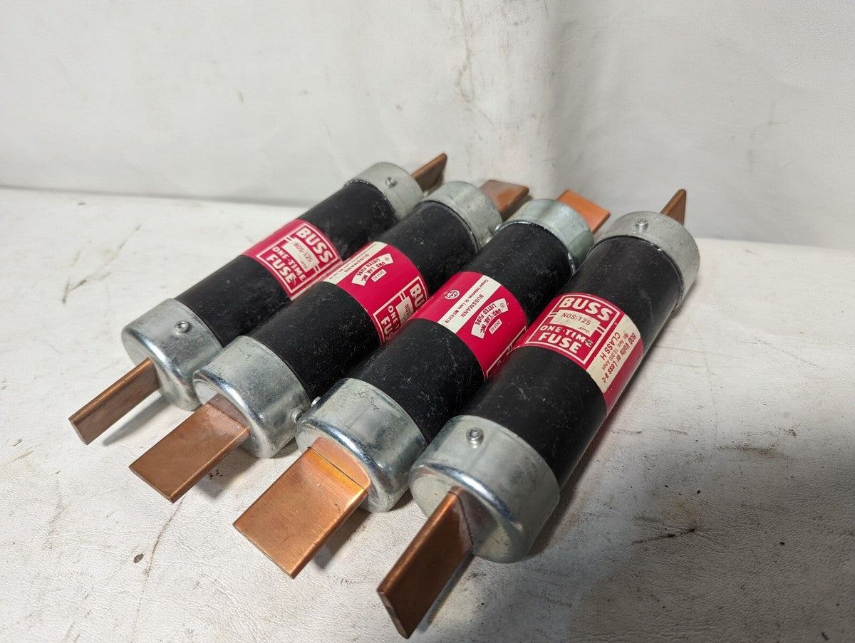 Lot of 4 Buss NOS-125 fuses, 125A, 600V or less AC