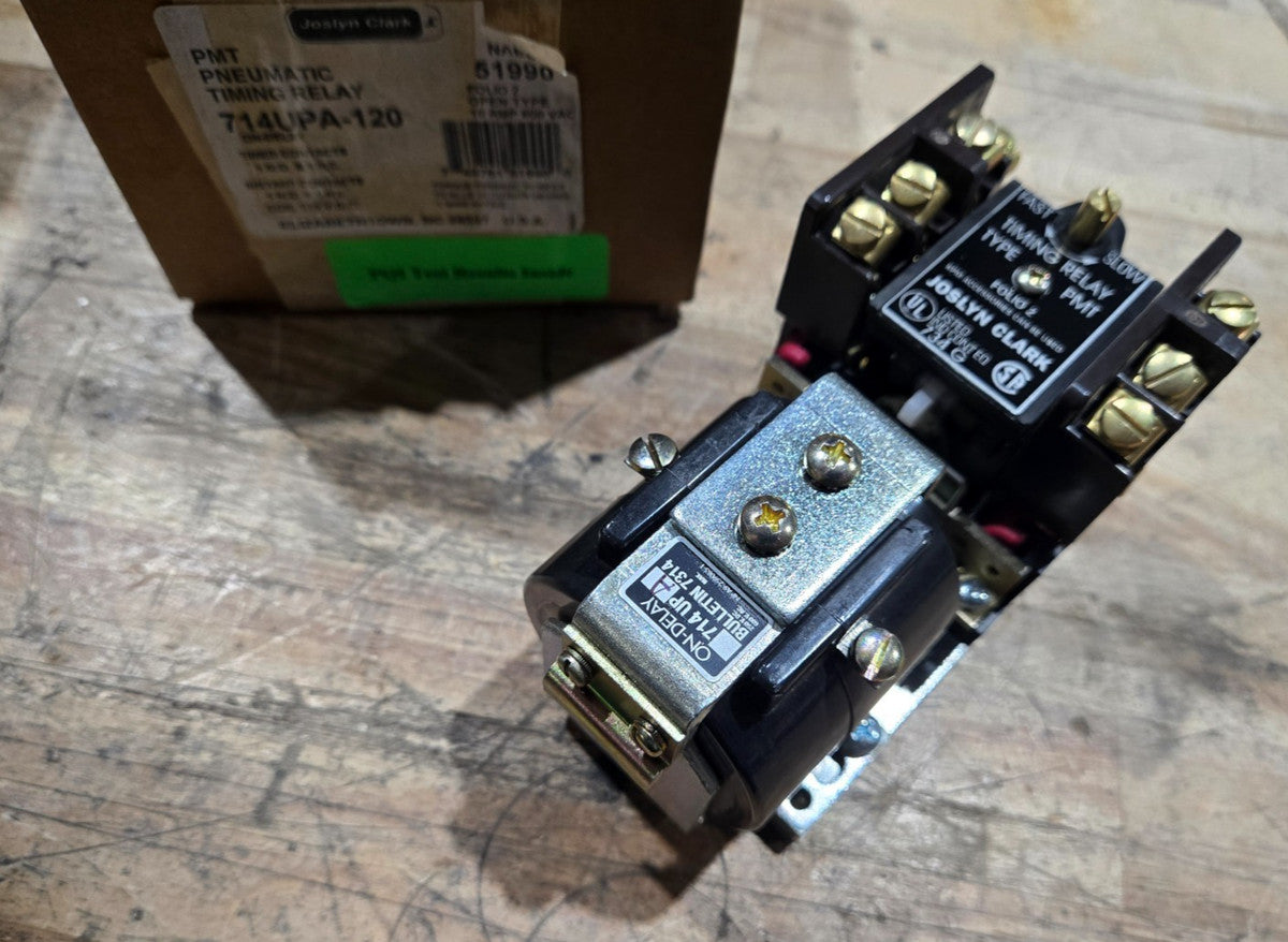 NEW JOSLYN CLARK 714UPA-120 PM D.C PNEUMATIC TIMING RELAY 600VAC 714UPA120