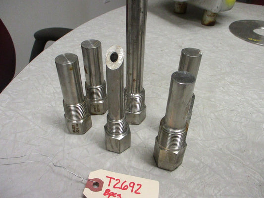 (Lot of 8)  Thermowells Stainless Steel Various Sizes See Description