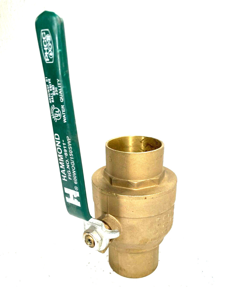 HAMMOND 8911 Brass Ball Valve 2" CTS Solder Joint Ends 150-WSP 600-WOG Lever Op