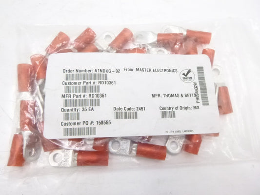 35 Pack Thomas & Betts Terminal Ring 6AN #10 Stud Insulated Red Nylon RD10361