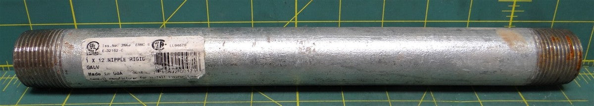 1" X 12" Rigid Galvanized Steel NPT Threaded Electrical Metal Conduit Nipple 