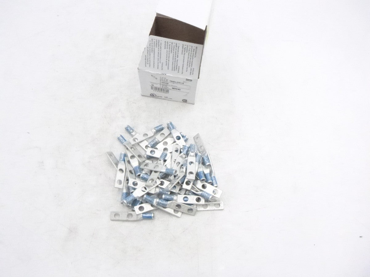 50 Pack Burndy YA6CL-2TC14 6AWG Copper 2 Hole Lug 1/4" Stud 5/8" Spacing 6AWG