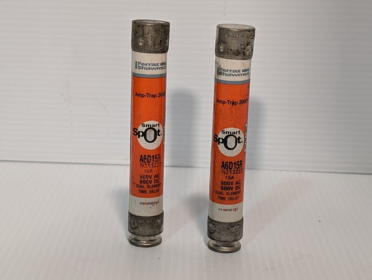 Lot of 2 Ferraz Shawmut A6D15R Fuses, 15A, 600VAC  - Free Returns
