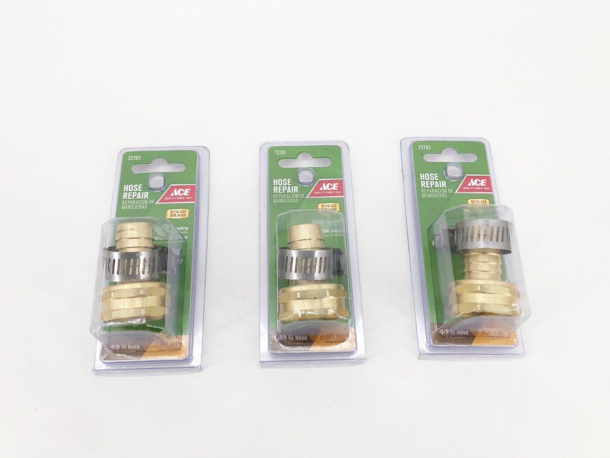 Lot of 3 New Ace 72701 5/8" Brass Hose Repair 5/8" Female Coupling with Clamp