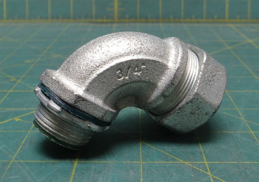 3/4" Liquid Tight Malleable Iron Insul 90° Elbow Connector 2.75"L x 3"H x 1.5"W