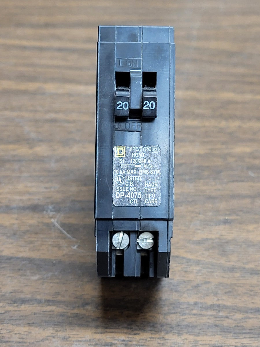 SQUARE D HOMT2020 2 20 AMP SINGLE POLE 120/240V  TWIN BREAKER
