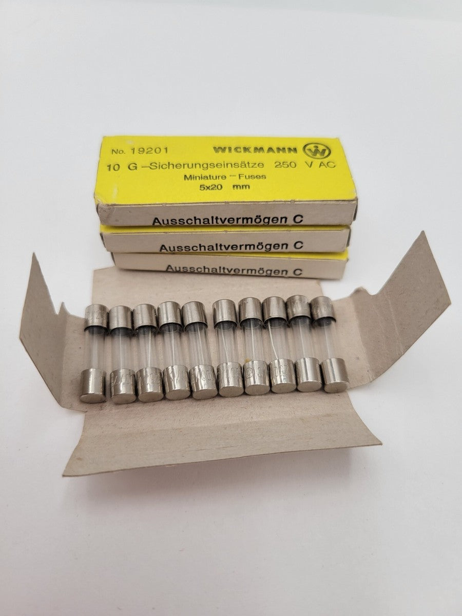 40 Pcs Wickmann 19201 Miniature Tube Fuse Glass Body 10mA 250 Volt AC 5x20mm
