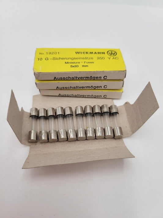 40 Pcs Wickmann 19201 Miniature Tube Fuse Glass Body 10mA 250 Volt AC 5x20mm