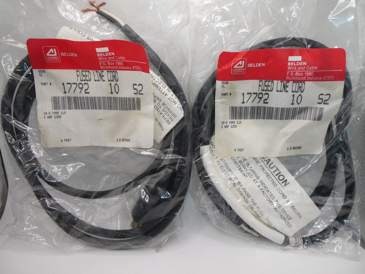 Belden Fused Line Cord 17792 18-3 SJT 2A 125V 6Ft 1.8M "Lot of 2"