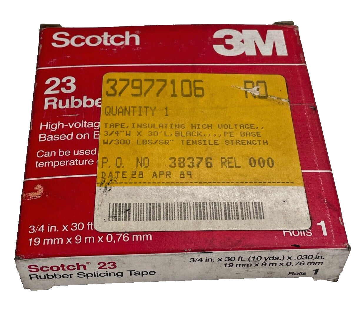 3M Scotch 23 Rubber Splicing Tape 3/4" x 0.030" x 30 ft.