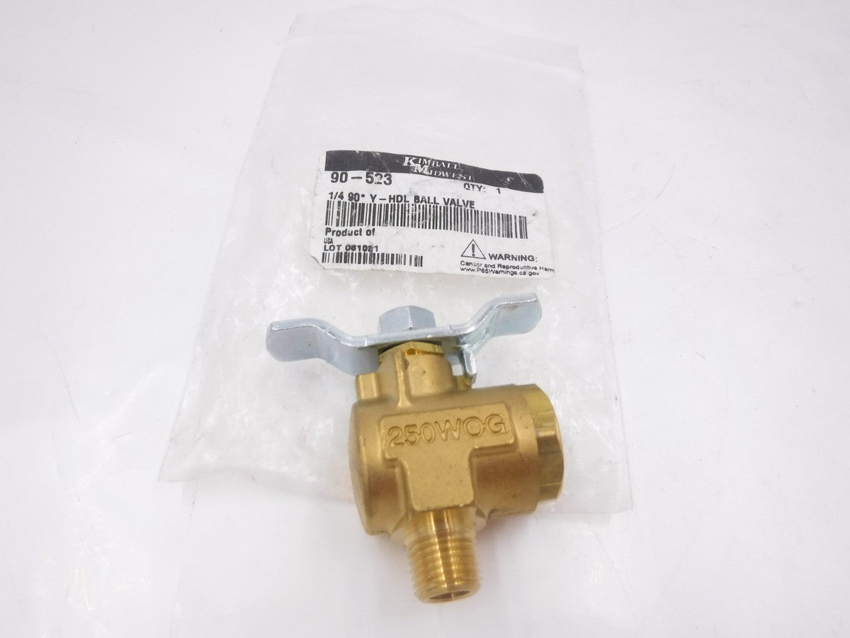 Kimball Midwest 1/4"FNPT x 1/4"MNPT 90° T-Handle Ball Valve 90523