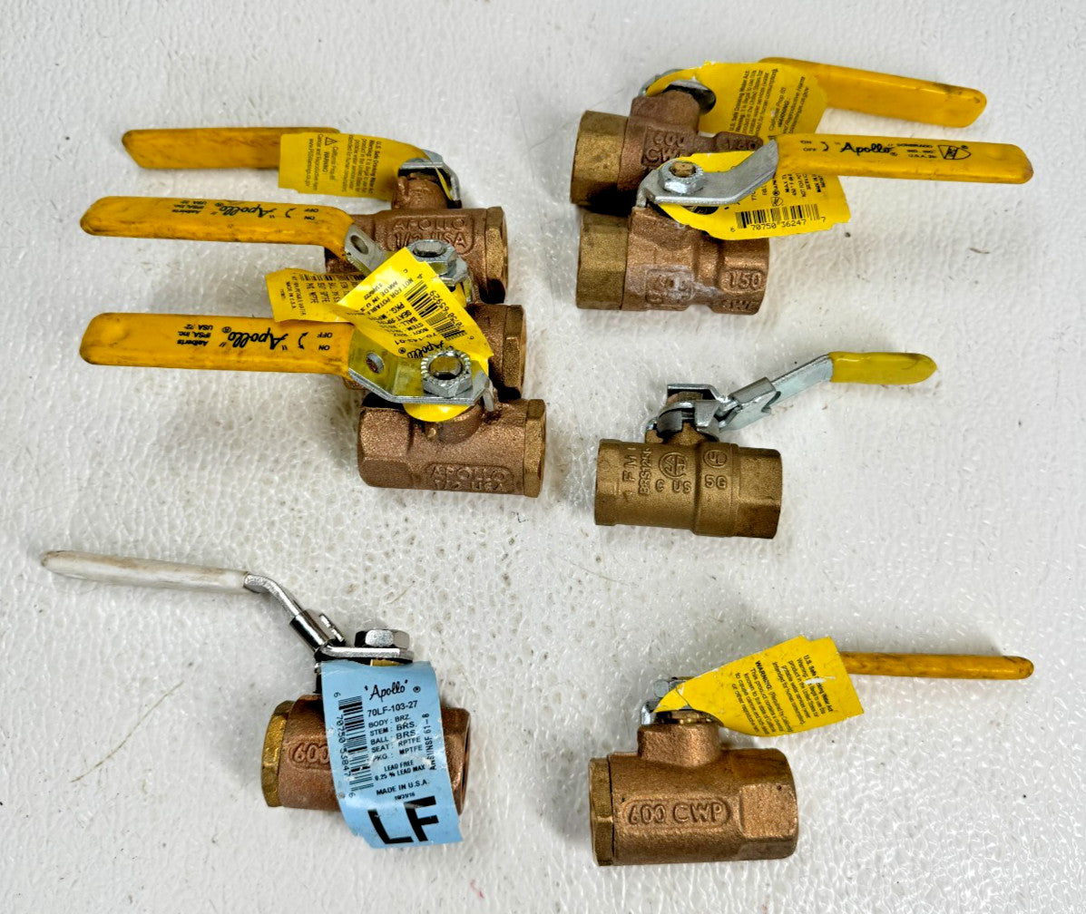 (LOT of 8) Various 1/2" APOLLO Bronze & Brass Ball Valves, NPT, 600-WOG