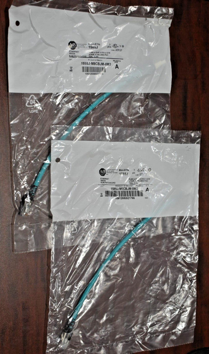 x2 Allen Bradley 1585J-M8CBJM-0M3 Ser. A Ethernet RJ45 Patchcord Cable 3.0m