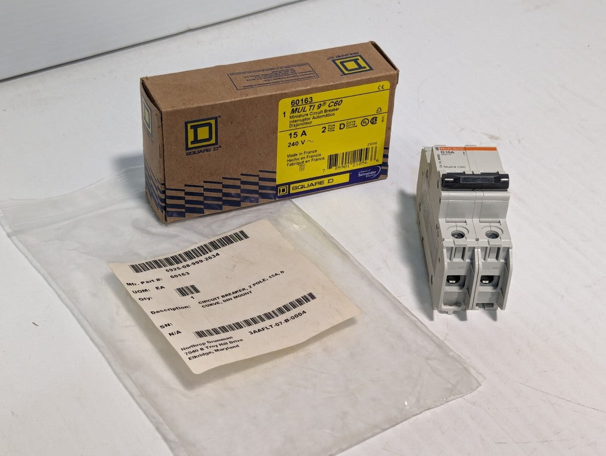 Merlin Gerin 60163 Multi9 C60 Circuit Breaker, 15A, 240VAC, 2-Pole - Free Ship