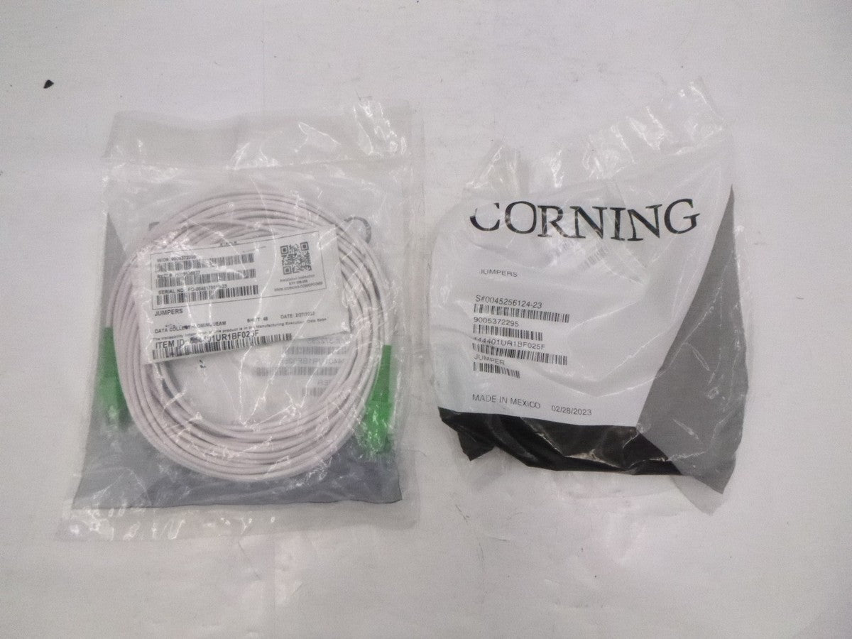 2 Pack 25' Corning SM Fiber Optic Patch Cable 444401UR1BF025F White 2.9mm SC/APC