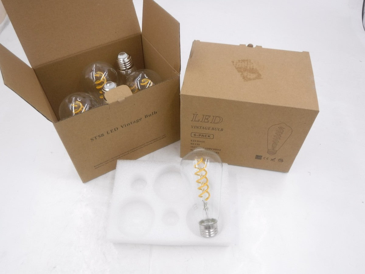 12 Pack 120V 60Hz Input AC 80 CRI E26 Base LED Vintage Bulbs ST58