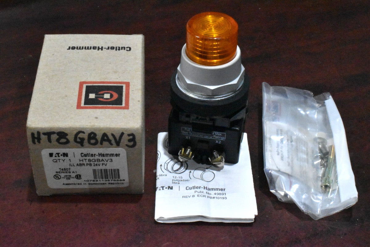 Eaton Cutler-Hammer HT8GBAV3 Illuminated Amber Push Button 24V New