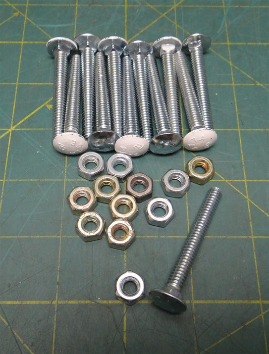 (Lot of 12) 1/4"-20x2.1" Long Grade 2 Square-Neck Steel Carriage Bolt & Hex Nut