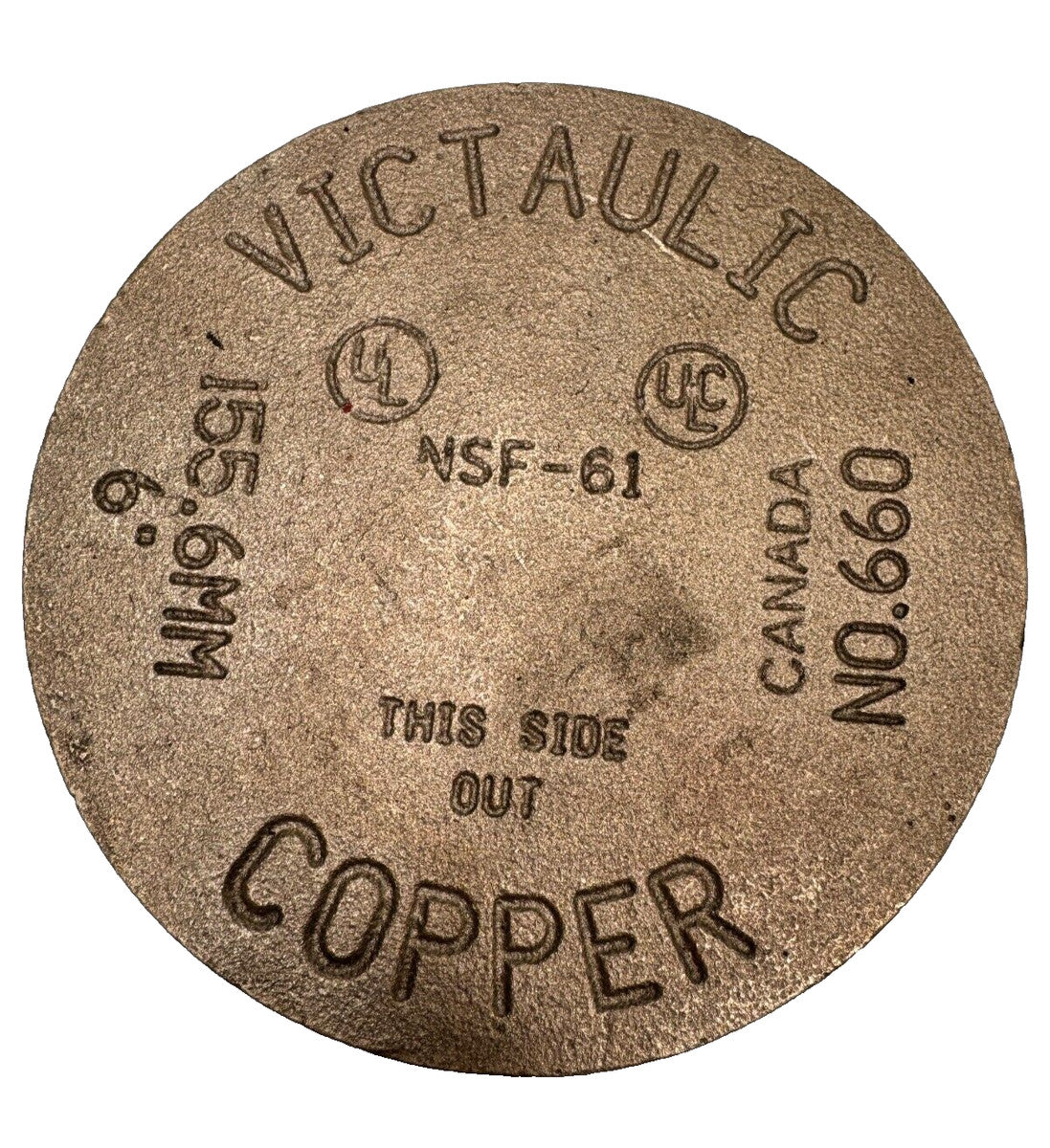 Victaulic 6" CTS Type 660 Cap Copper Grooved End Fitting