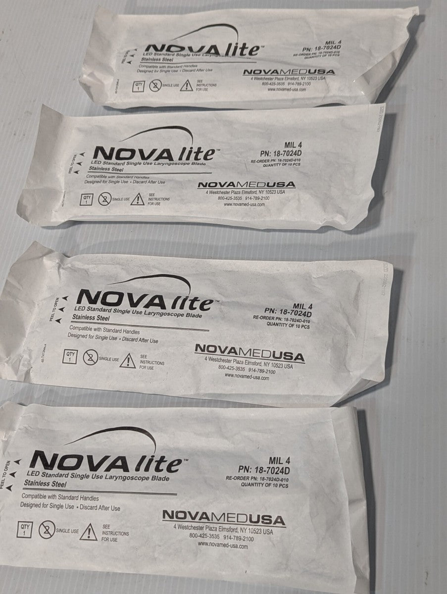 Lot of 4 Novalite MIL 4 18-7024D LED Laryngoscope Blades