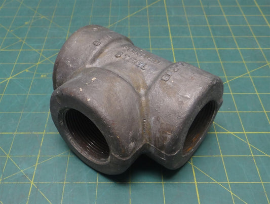 1-1/2" NPT 3M Forged Steel A105 Tee Fitting, C-THB A/S, 4.5" Height 5" Long