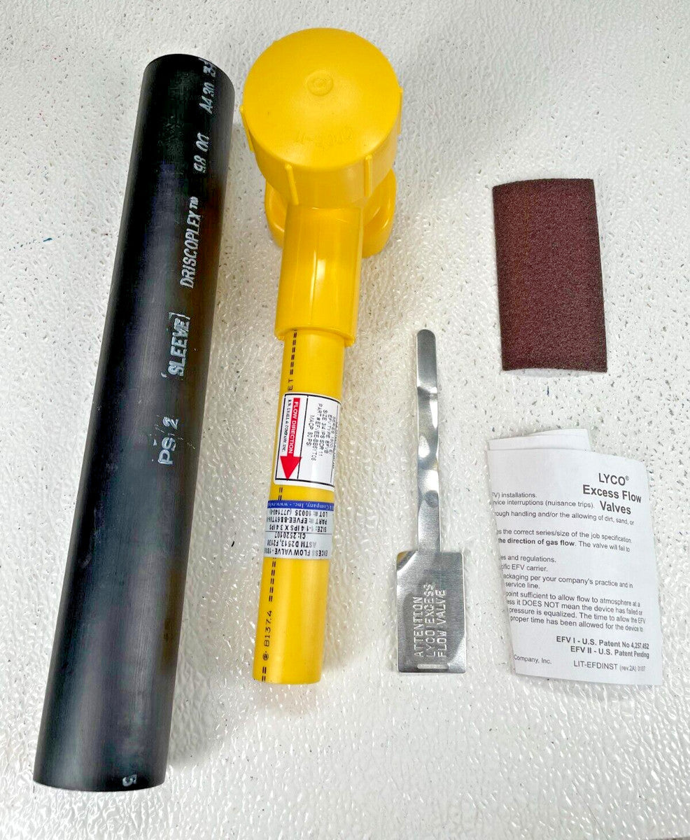Molded POLY Gas Tapping Tee 1-1/4" x 3/4" IPS w/ LYCO Excess Flow Valve EFV 1800