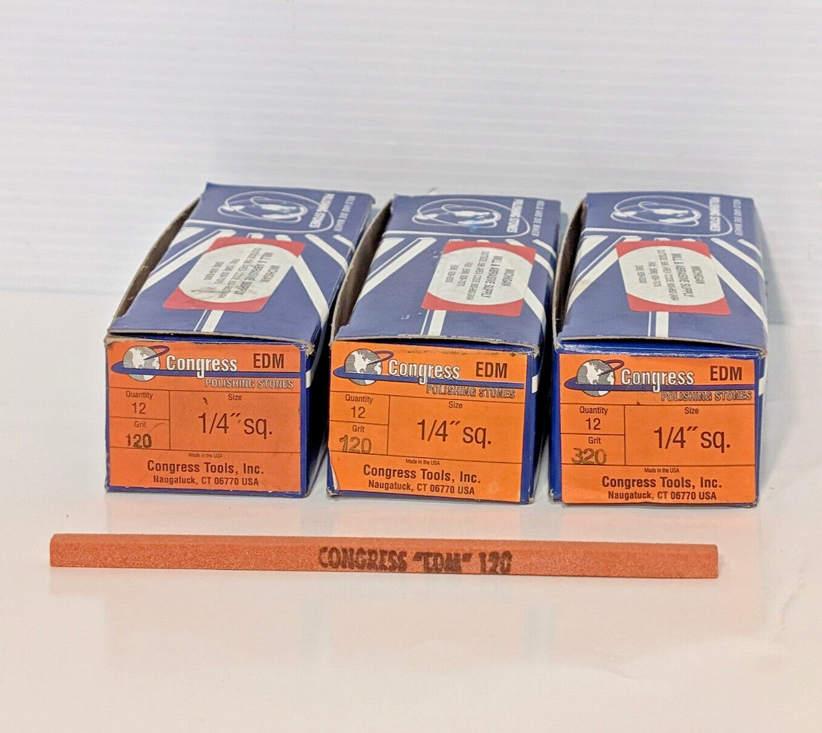 Lot of 3: Congress EDM 12 Count Boxes Polishing Stones, 120, 320 Grit, 1/4" Sq.