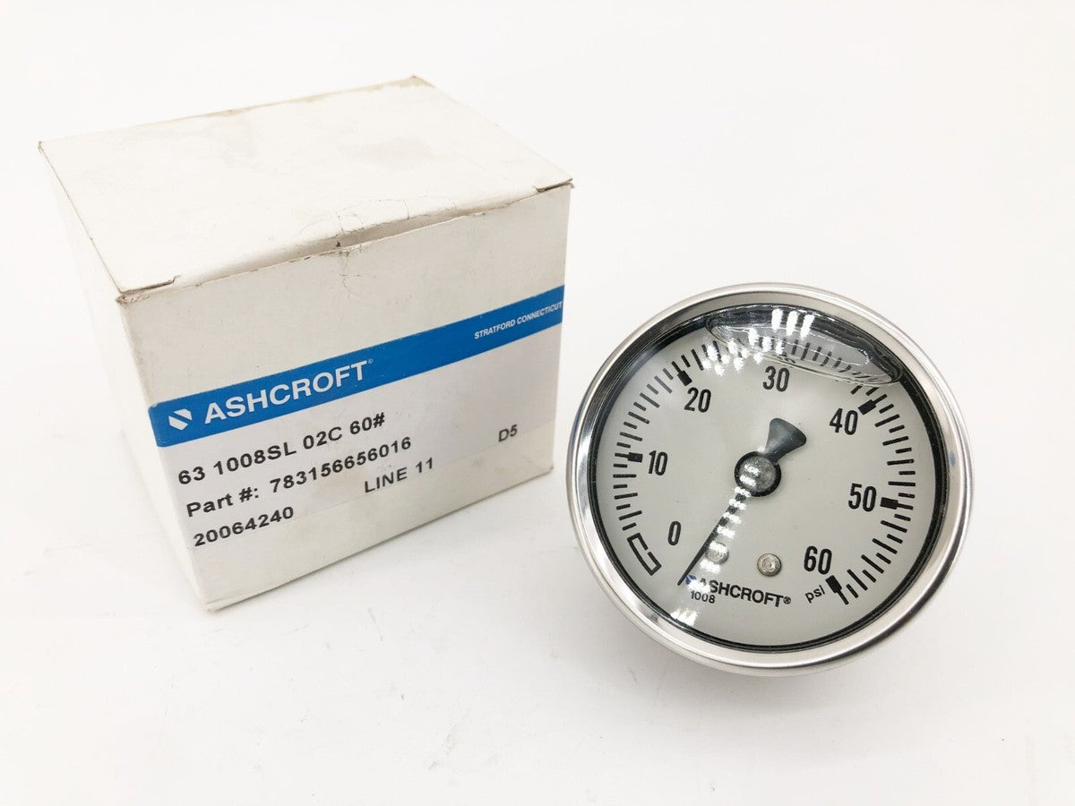New Ashcroft 783156656016 Pressure Gauge 0-60psi 63 1008SL 02C 60#