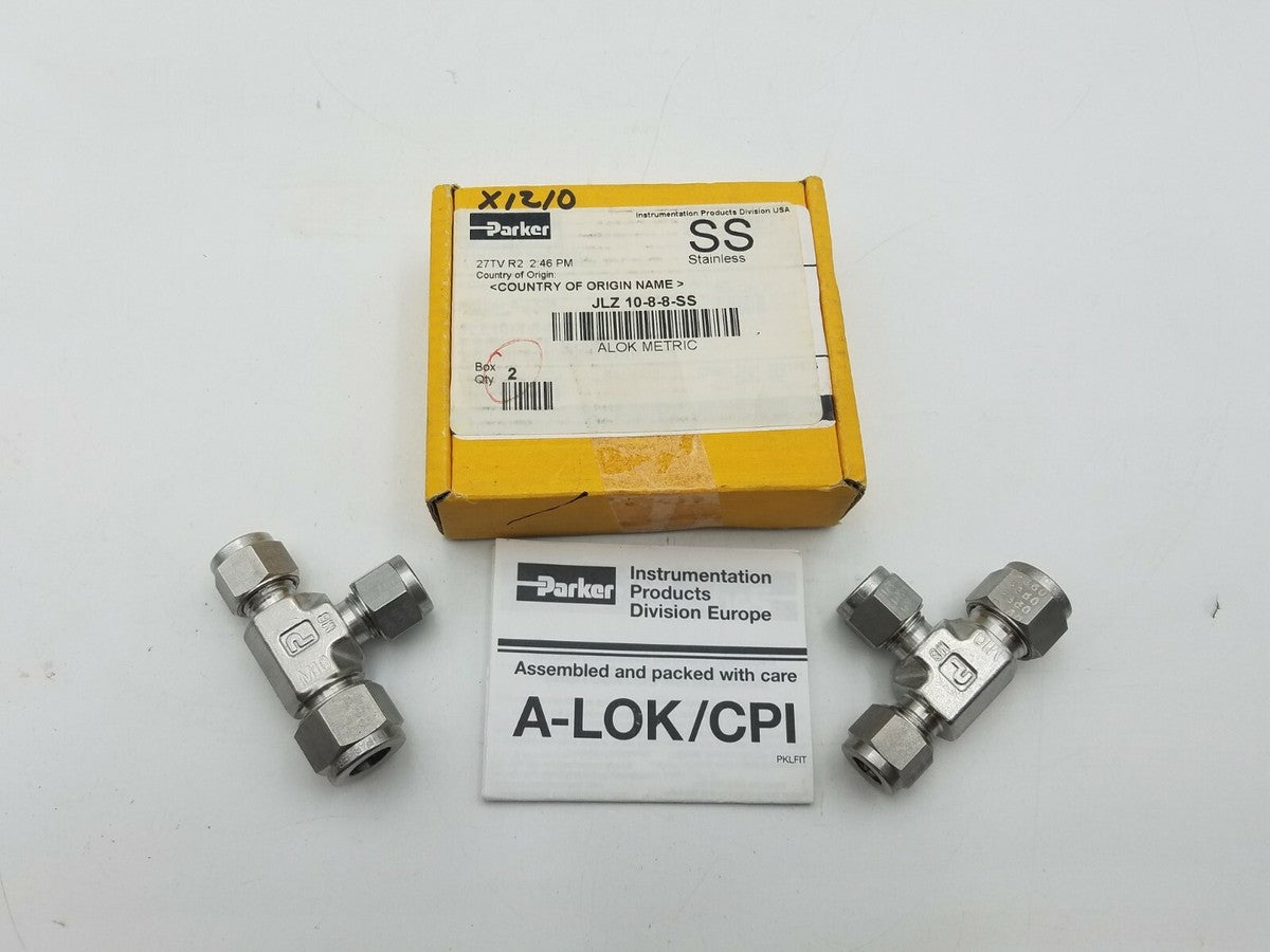 2 Pcs  Parker JLZ 10-8-8-SS Drop Size Tee 5/8 x 1/2 x 1/2 Double Ferrule Fitting