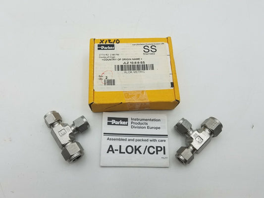 2 Pcs  Parker JLZ 10-8-8-SS Drop Size Tee 5/8 x 1/2 x 1/2 Double Ferrule Fitting