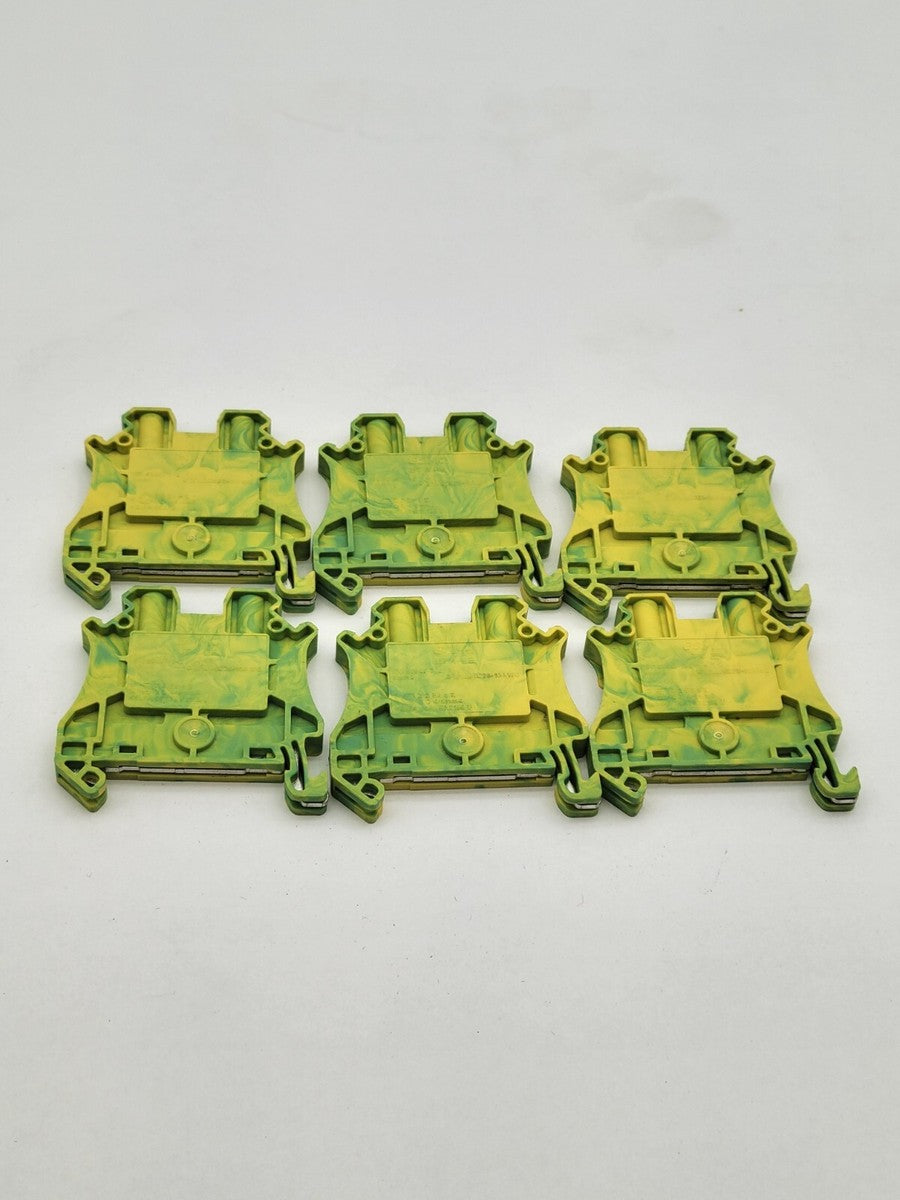 Lot of 6 Eaton UT-4-PE Terminal Block Screw Connection 26-10 AWG Green & Yellow