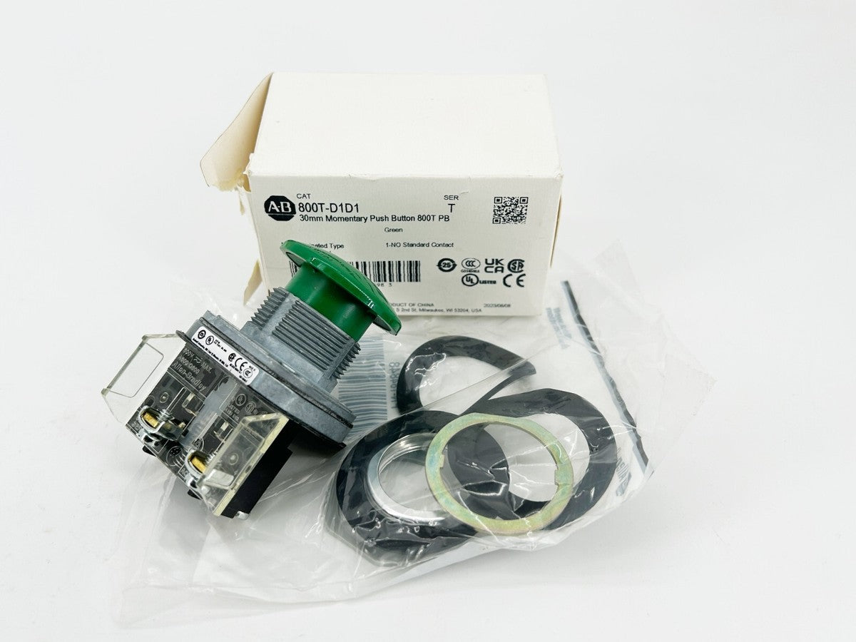 New Allen Bradley 800T-D1D1 Momentary Push Button Green Mushroom Head 30MM Ser.T